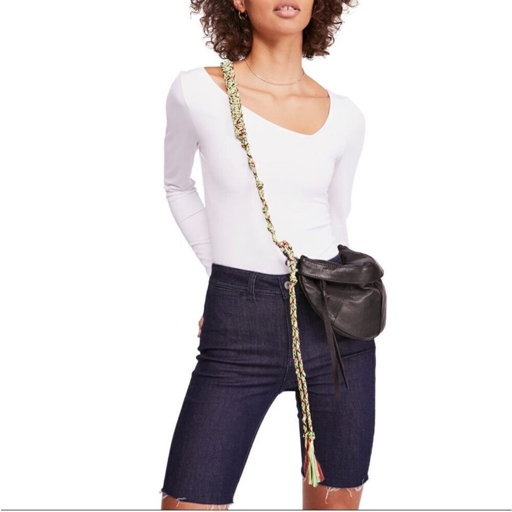 Free People White Abbie Long Sleeve Asymmetrical Body Suit M